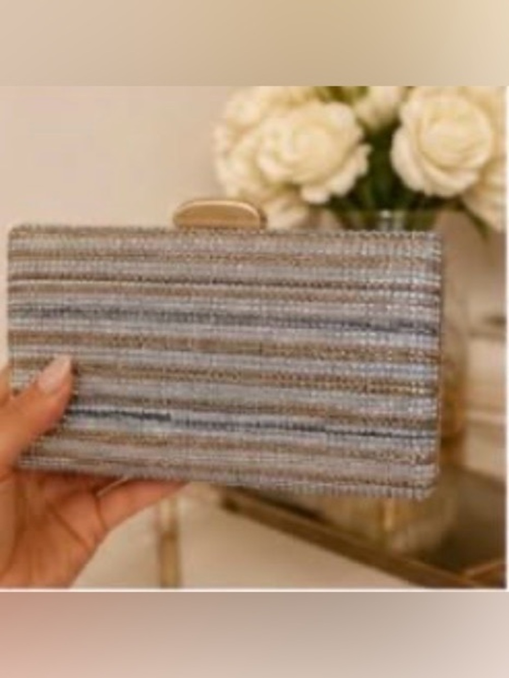 Sparkling Striped Metallic Clutch or Crossbody Bag. - Gold, Bronze and Silver
